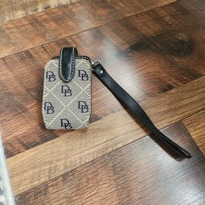 Vtg Dooney & Bourke Leather and Fabric Cell Phone Case Wristlet Tech Accessory